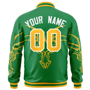 Custom Kelly Green Gold Varsity Full-Zip Dragon Head Graffiti Pattern Letterman Bomber Jacket