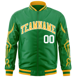 Custom Kelly Green Gold Varsity Full-Zip Dragon Head Graffiti Pattern Letterman Bomber Jacket