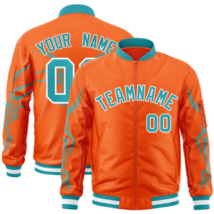 Custom Orange Aqua Varsity Full-Zip Dragon Head Graffiti Pattern Letterman Bomber Jacket