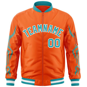 Custom Orange Aqua Varsity Full-Zip Dragon Head Graffiti Pattern Letterman Bomber Jacket