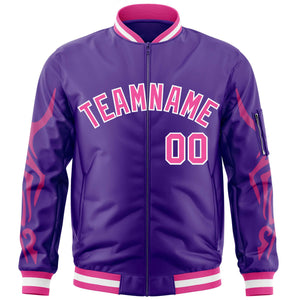 Custom Purple Pink Varsity Full-Zip Dragon Head Graffiti Pattern Letterman Bomber Jacket