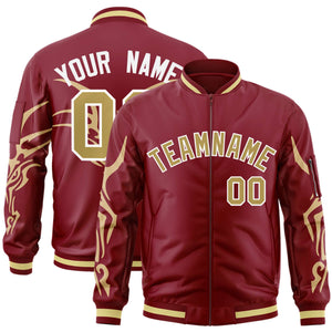 Custom Crimson Old Gold Varsity Full-Zip Dragon Head Graffiti Pattern Letterman Bomber Jacket