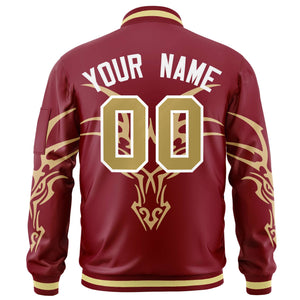 Custom Crimson Old Gold Varsity Full-Zip Dragon Head Graffiti Pattern Letterman Bomber Jacket