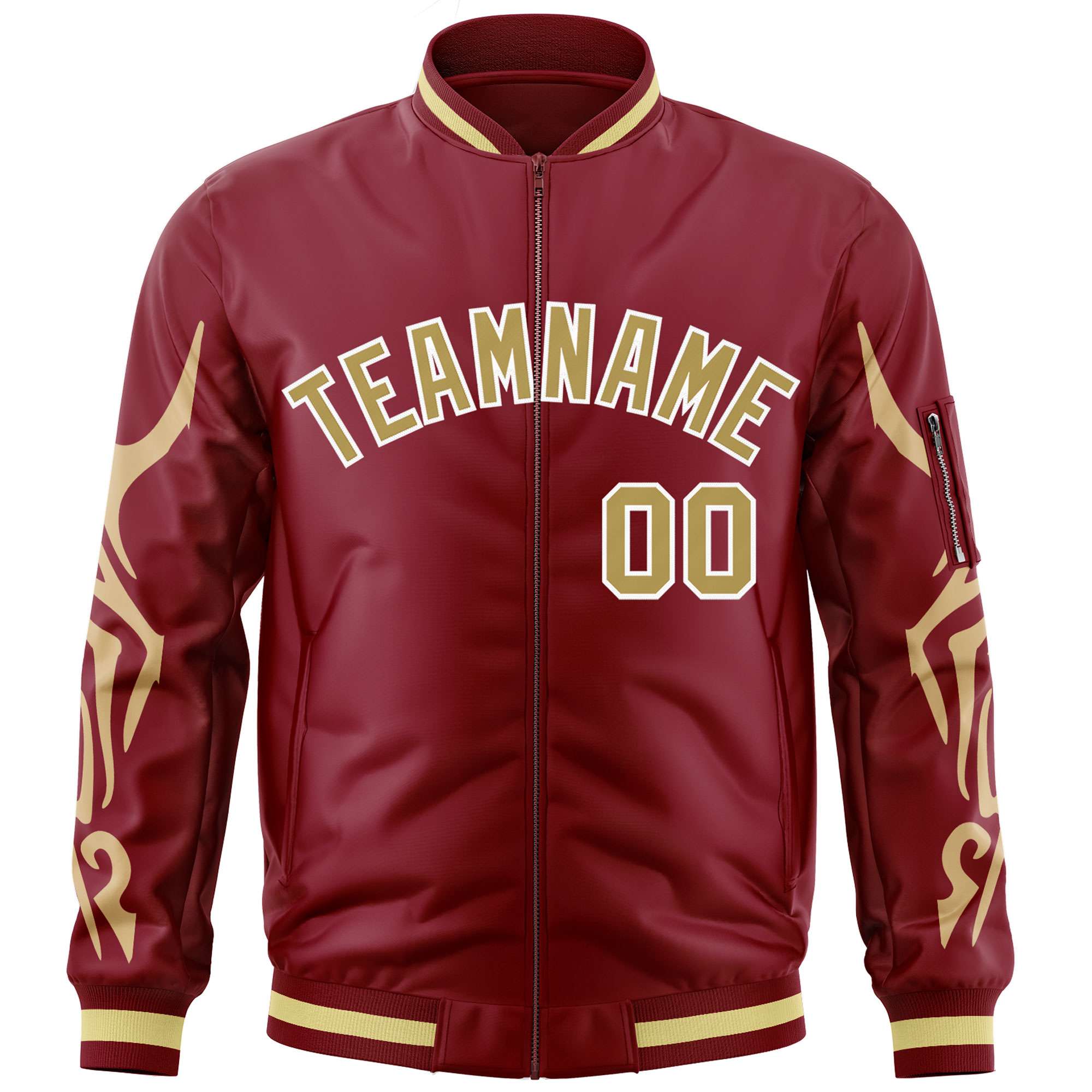 Custom Crimson Old Gold Varsity Full-Zip Dragon Head Graffiti Pattern Letterman Bomber Jacket