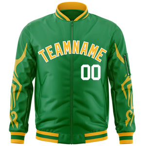 Custom Kelly Green Gold Varsity Full-Zip Dragon Head Graffiti Pattern Letterman Bomber Jacket