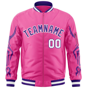 Custom Pink Purple Varsity Full-Zip Dragon Head Graffiti Pattern Letterman Bomber Jacket