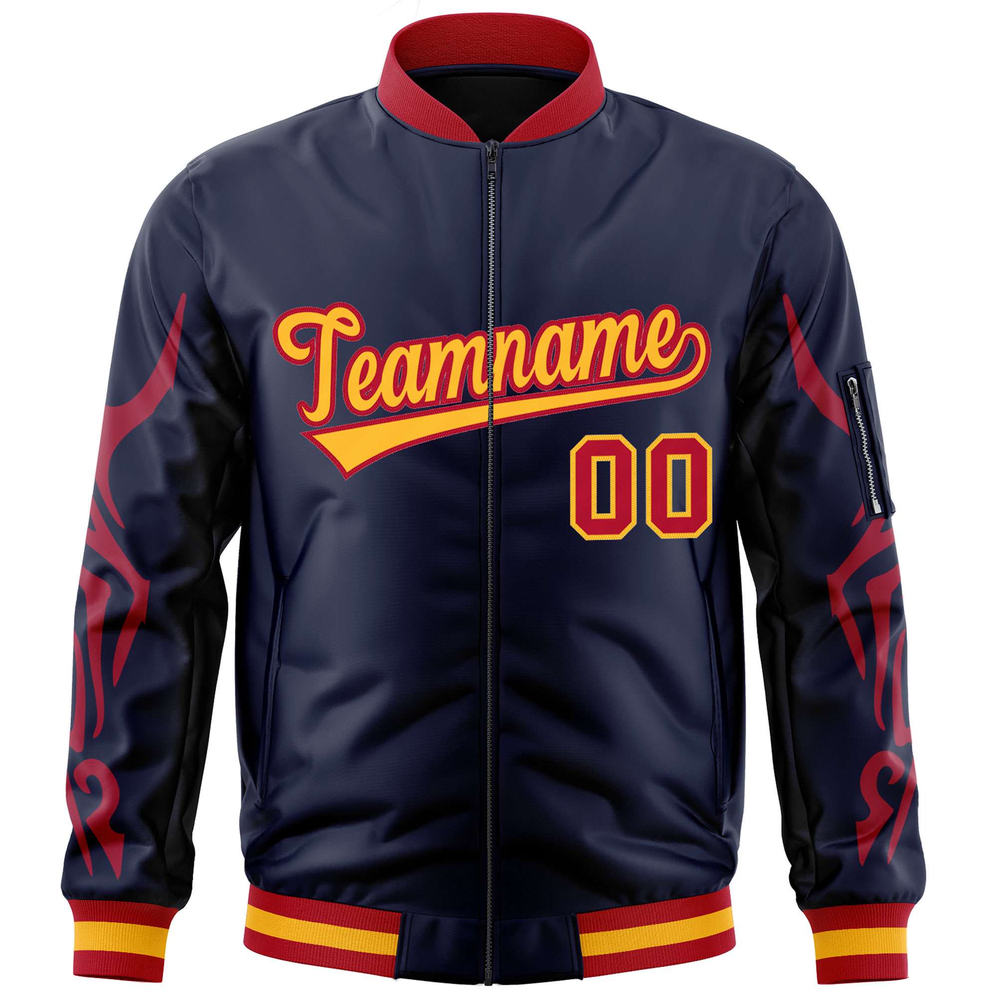 Custom Navy Red Varsity Full-Zip Dragon Head Graffiti Pattern Letterman Bomber Jacket