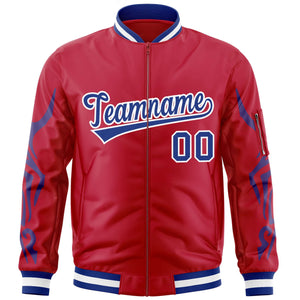 Custom Red Royal Varsity Full-Zip Dragon Head Graffiti Pattern Letterman Bomber Jacket