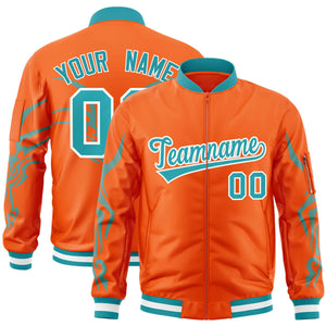 Custom Orange Aqua Varsity Full-Zip Dragon Head Graffiti Pattern Letterman Bomber Jacket