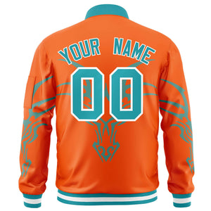 Custom Orange Aqua Varsity Full-Zip Dragon Head Graffiti Pattern Letterman Bomber Jacket