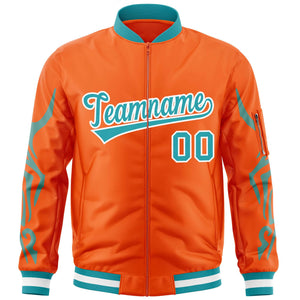 Custom Orange Aqua Varsity Full-Zip Dragon Head Graffiti Pattern Letterman Bomber Jacket