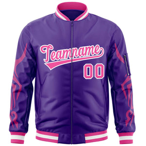 Custom Purple Pink Varsity Full-Zip Dragon Head Graffiti Pattern Letterman Bomber Jacket