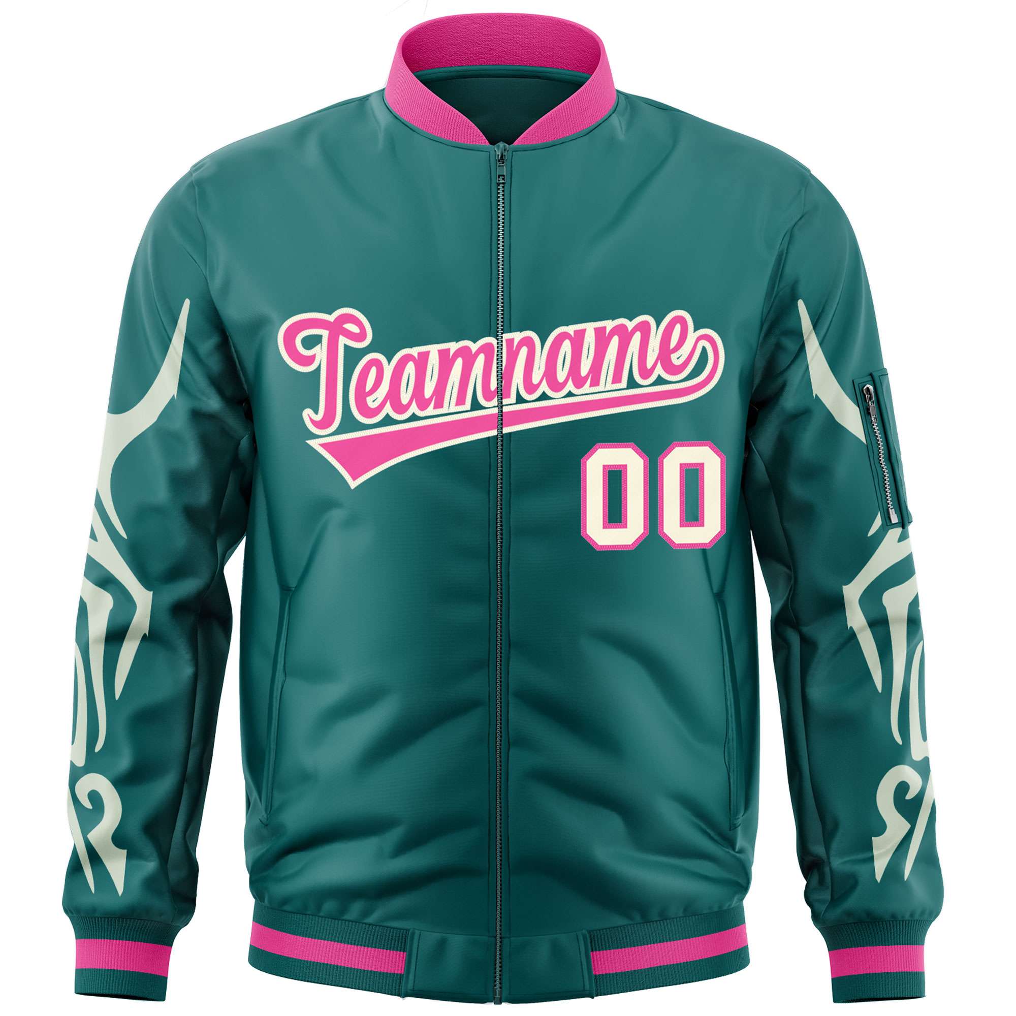 Custom Aqua Cream Varsity Full-Zip Dragon Head Graffiti Pattern Letterman Bomber Jacket