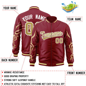 Custom Crimson Old Gold Varsity Full-Zip Dragon Head Graffiti Pattern Letterman Bomber Jacket