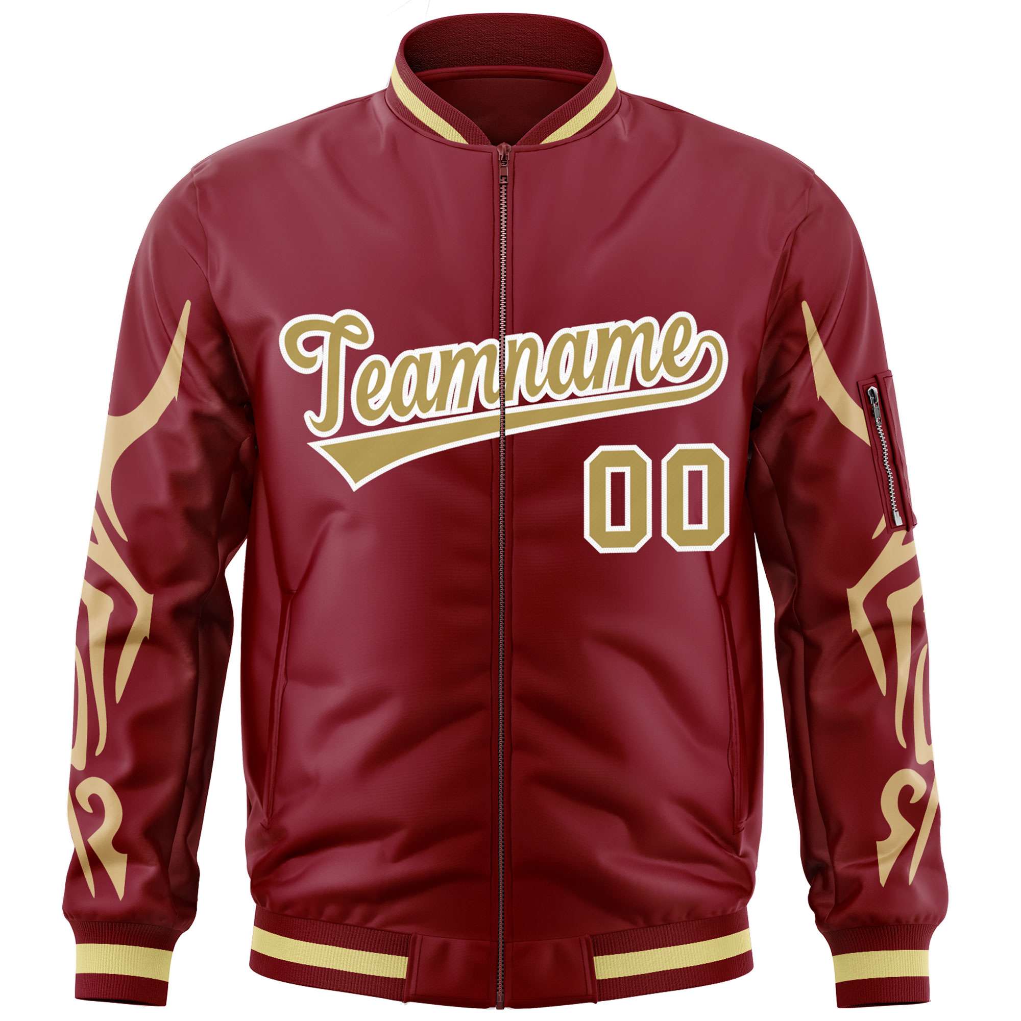 Custom Crimson Old Gold Varsity Full-Zip Dragon Head Graffiti Pattern Letterman Bomber Jacket