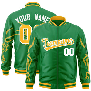 Custom Kelly Green Gold Varsity Full-Zip Dragon Head Graffiti Pattern Letterman Bomber Jacket