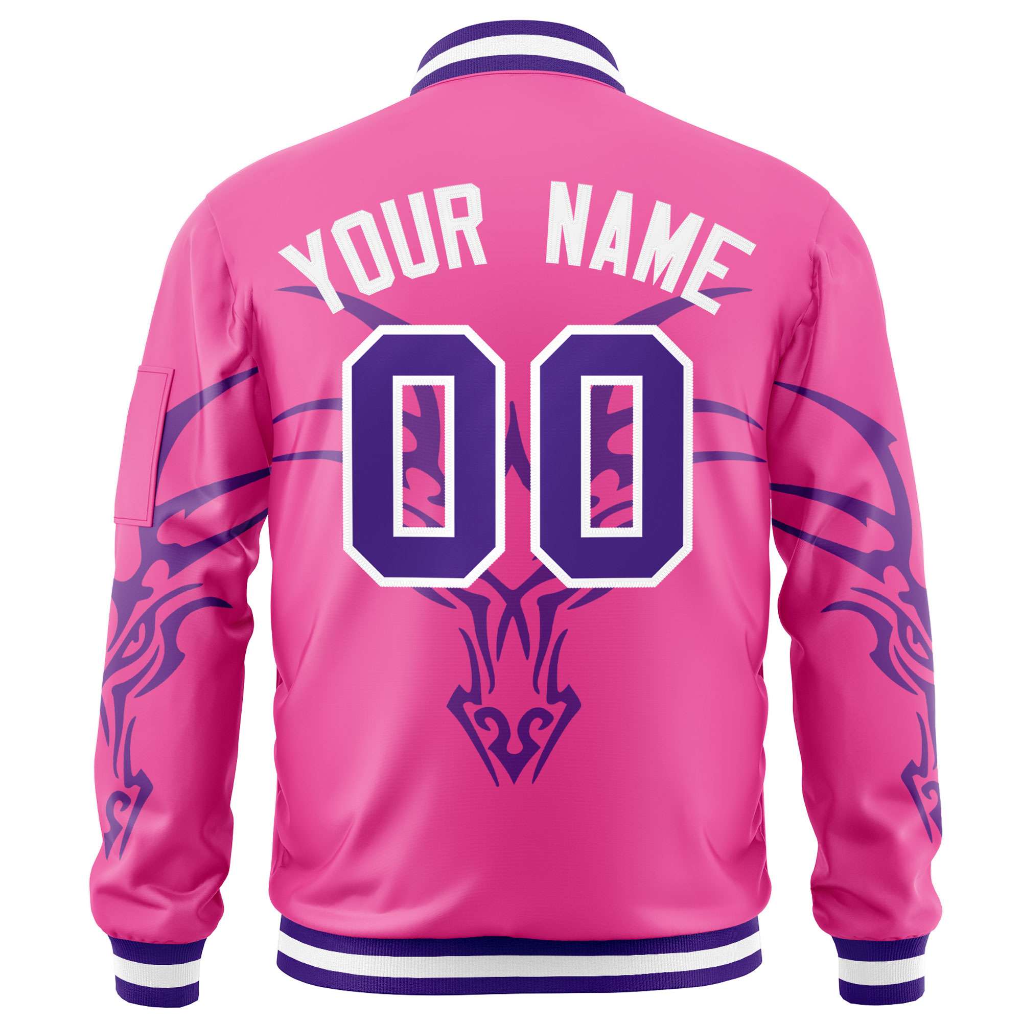 Custom Pink Purple Varsity Full-Zip Dragon Head Graffiti Pattern Letterman Bomber Jacket