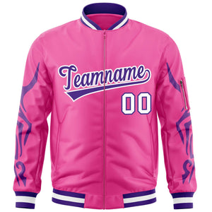 Custom Pink Purple Varsity Full-Zip Dragon Head Graffiti Pattern Letterman Bomber Jacket