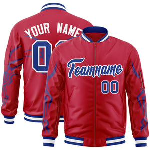 Custom Red Royal Varsity Full-Zip Dragon Head Graffiti Pattern Letterman Bomber Jacket