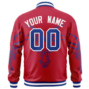 Custom Red Royal Varsity Full-Zip Dragon Head Graffiti Pattern Letterman Bomber Jacket