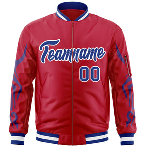 Custom Red Royal Varsity Full-Zip Dragon Head Graffiti Pattern Letterman Bomber Jacket