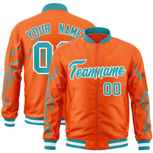 Custom Orange Aqua Varsity Full-Zip Dragon Head Graffiti Pattern Letterman Bomber Jacket