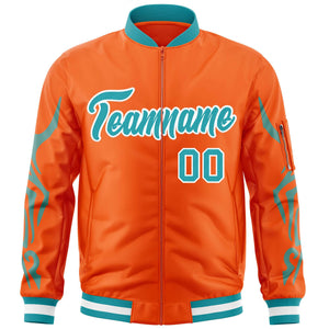 Custom Orange Aqua Varsity Full-Zip Dragon Head Graffiti Pattern Letterman Bomber Jacket