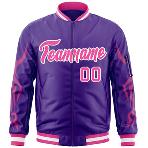 Custom Purple Pink Varsity Full-Zip Dragon Head Graffiti Pattern Letterman Bomber Jacket