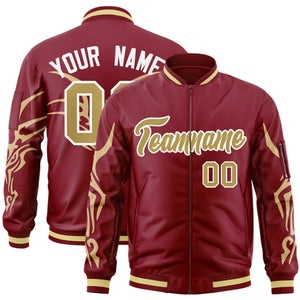 Custom Crimson Old Gold Varsity Full-Zip Dragon Head Graffiti Pattern Letterman Bomber Jacket