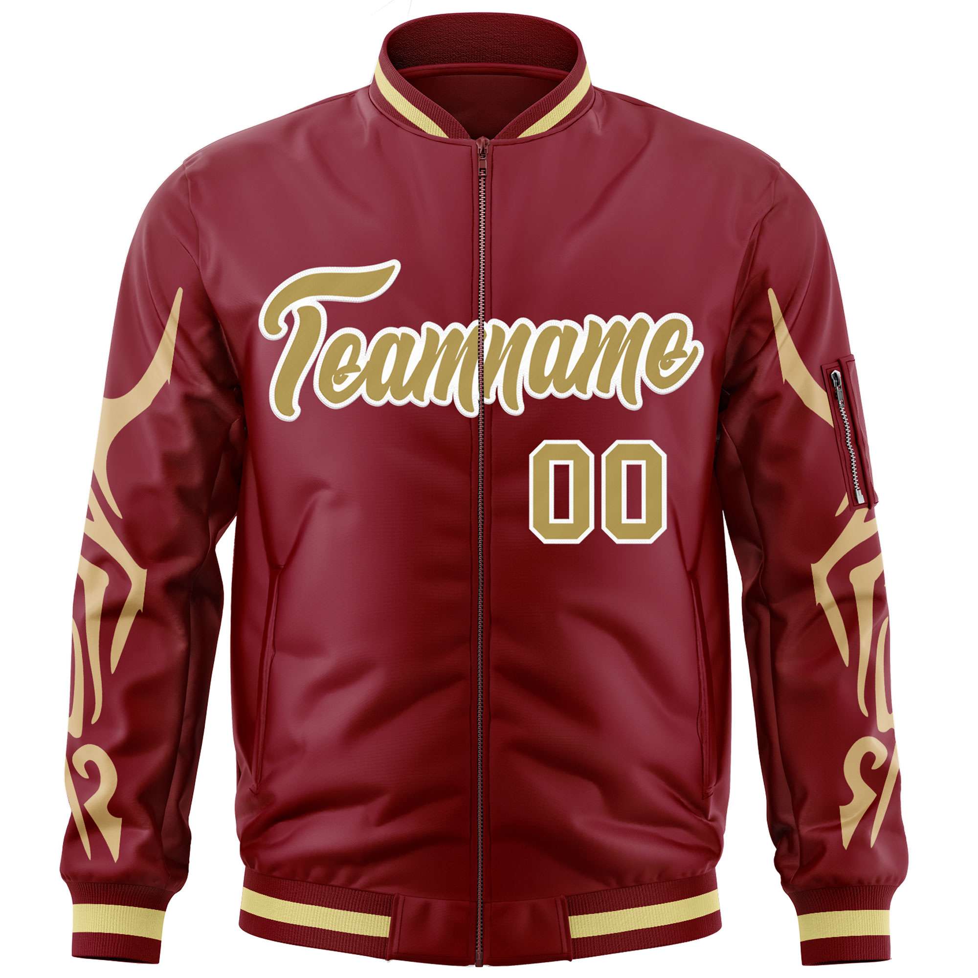 Custom Crimson Old Gold Varsity Full-Zip Dragon Head Graffiti Pattern Letterman Bomber Jacket