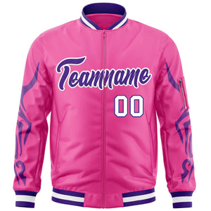 Custom Pink Purple Varsity Full-Zip Dragon Head Graffiti Pattern Letterman Bomber Jacket