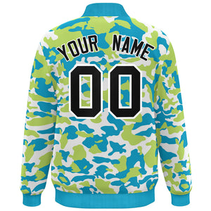 Blouson aviateur Letterman personnalisé Aqua noir-blanc camouflage Varsity Full-Snap