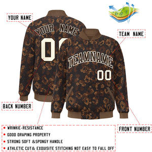 Custom Brown Cream Camo Varsity Full-Snap Letterman Bomber Jacket