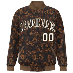 Custom Brown Cream Camo Varsity Full-Snap Letterman Bomber Jacket