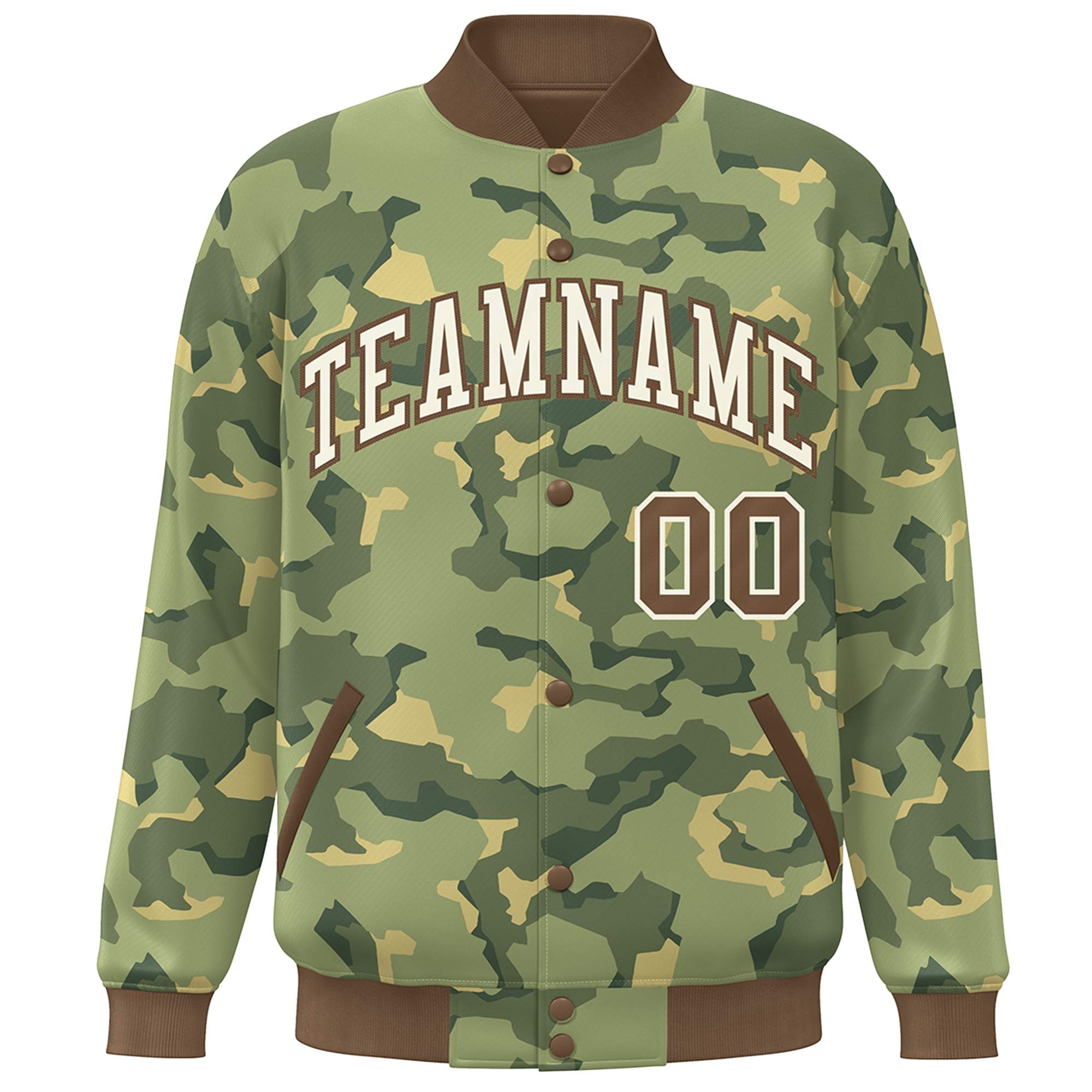 Blouson aviateur Letterman personnalisé marron blanc camouflage Varsity Full-Snap