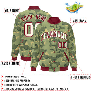 Custom Crimson White Camo Varsity Full-Snap Letterman Bomber Jacket