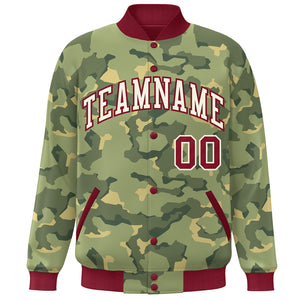 Custom Crimson White Camo Varsity Full-Snap Letterman Bomber Jacket