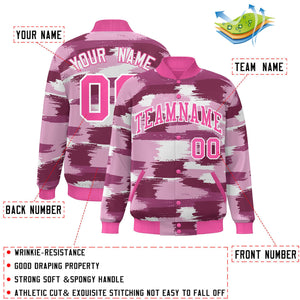 Custom Pink White Camo Varsity Full-Snap Letterman Bomber Jacket