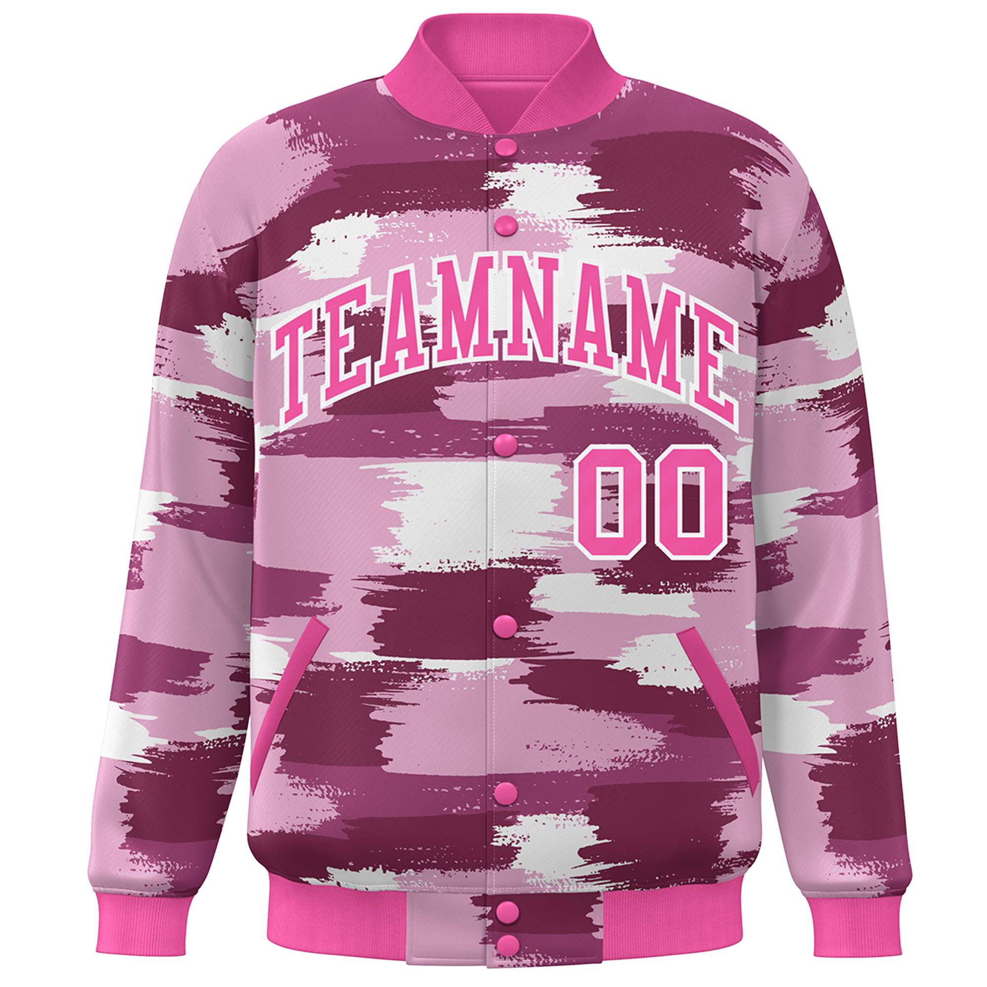 Blouson aviateur Letterman personnalisé rose blanc camouflage Varsity Full-Snap