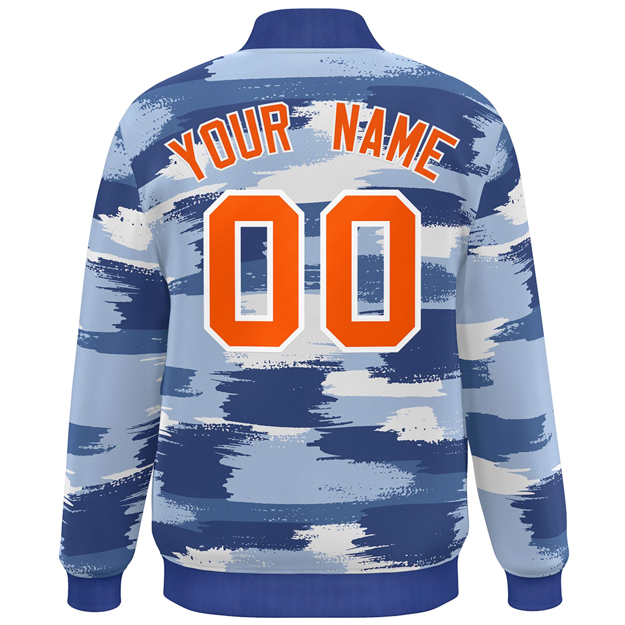 Blouson aviateur Letterman personnalisé Royal Orange-Blanc Camo Varsity Full-Snap