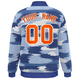 Custom Royal Orange-White Camo Varsity Full-Snap Letterman Bomber Jacket