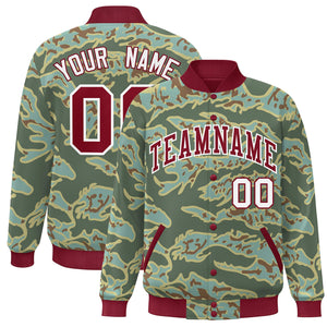 Custom Crimson White Camo Varsity Full-Snap Letterman Bomber Jacket