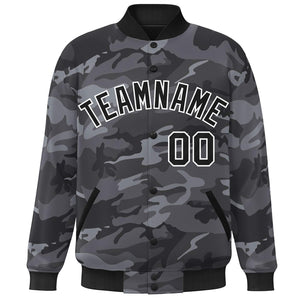 Custom Black White Camo Varsity Full-Snap Letterman Bomber Jacket