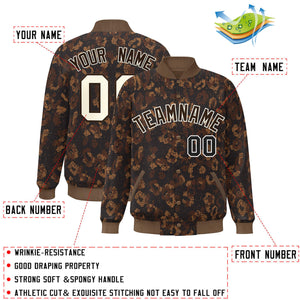 Custom Brown Cream Camo Varsity Full-Snap Letterman Bomber Jacket