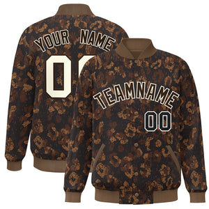 Custom Brown Cream Camo Varsity Full-Snap Letterman Bomber Jacket