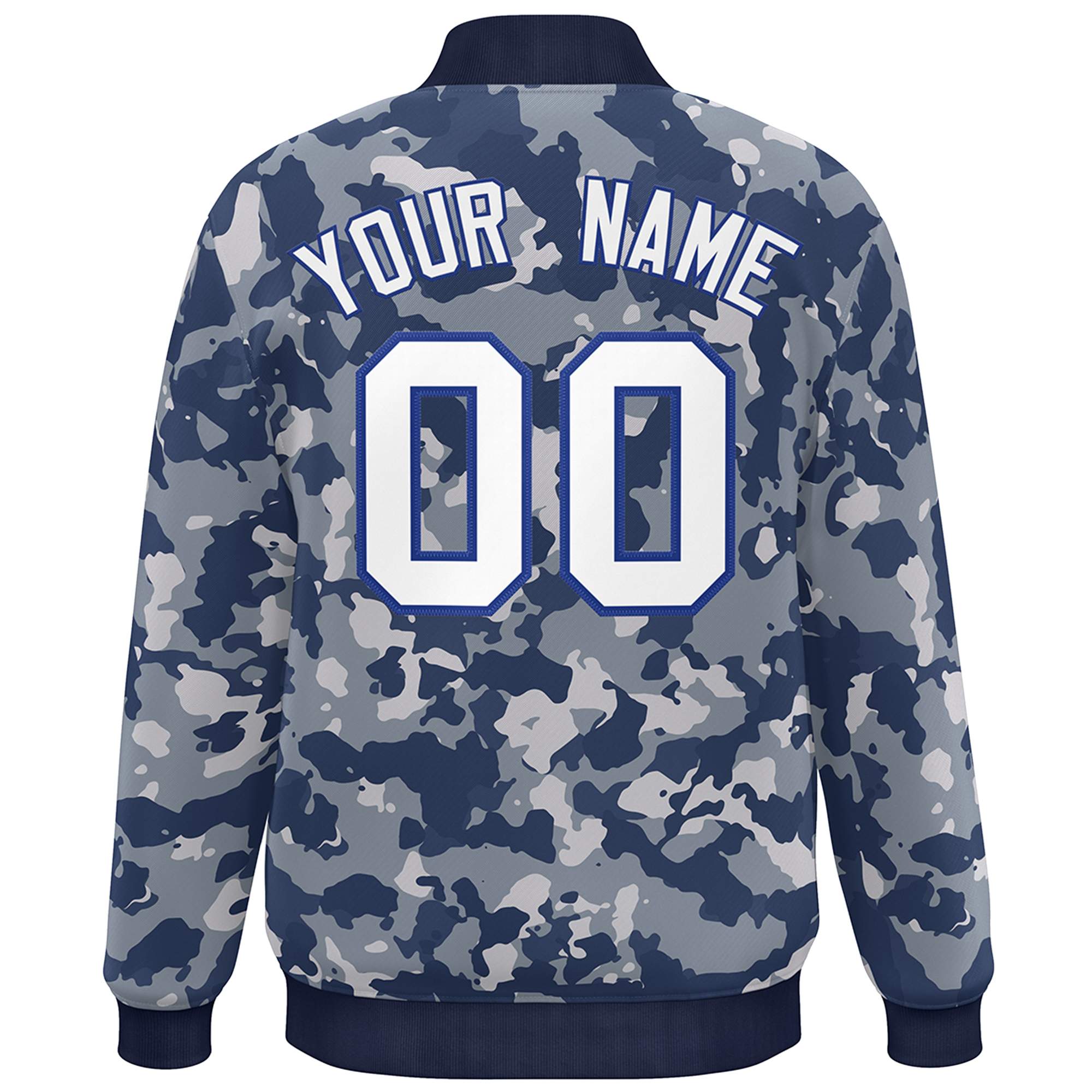 Blouson aviateur Letterman personnalisé bleu marine-Royal Camo Varsity Full-Snap