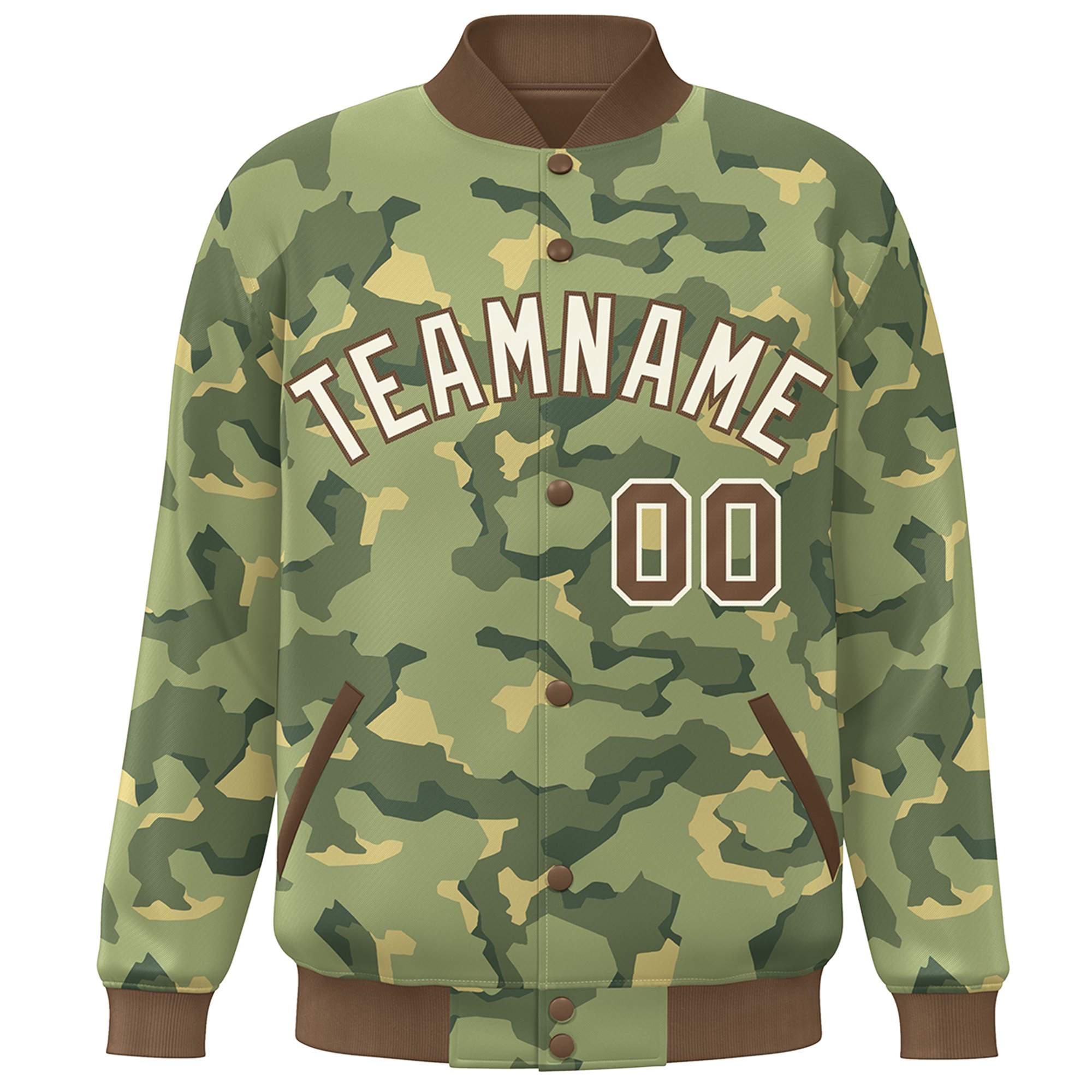 Blouson aviateur Letterman personnalisé marron blanc camouflage Varsity Full-Snap