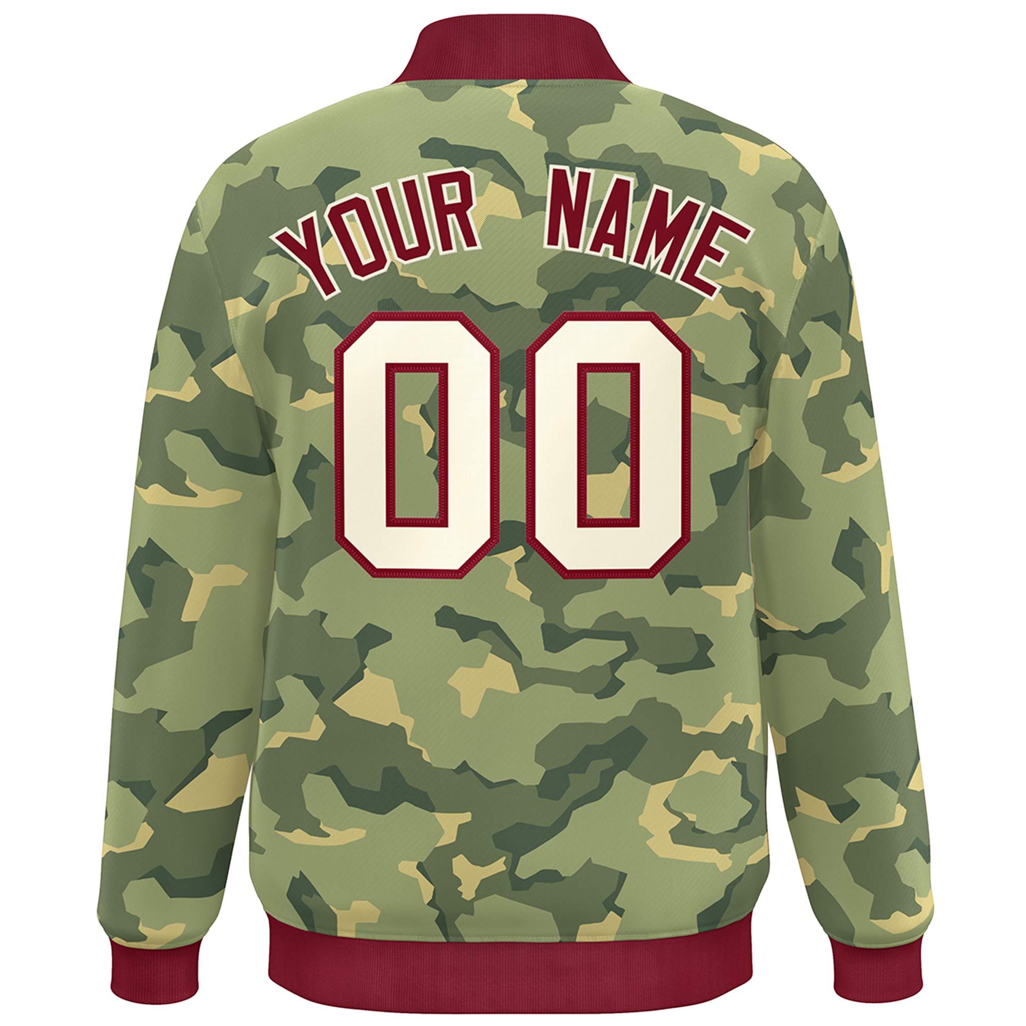 Custom Crimson White Camo Varsity Full-Snap Letterman Bomber Jacket