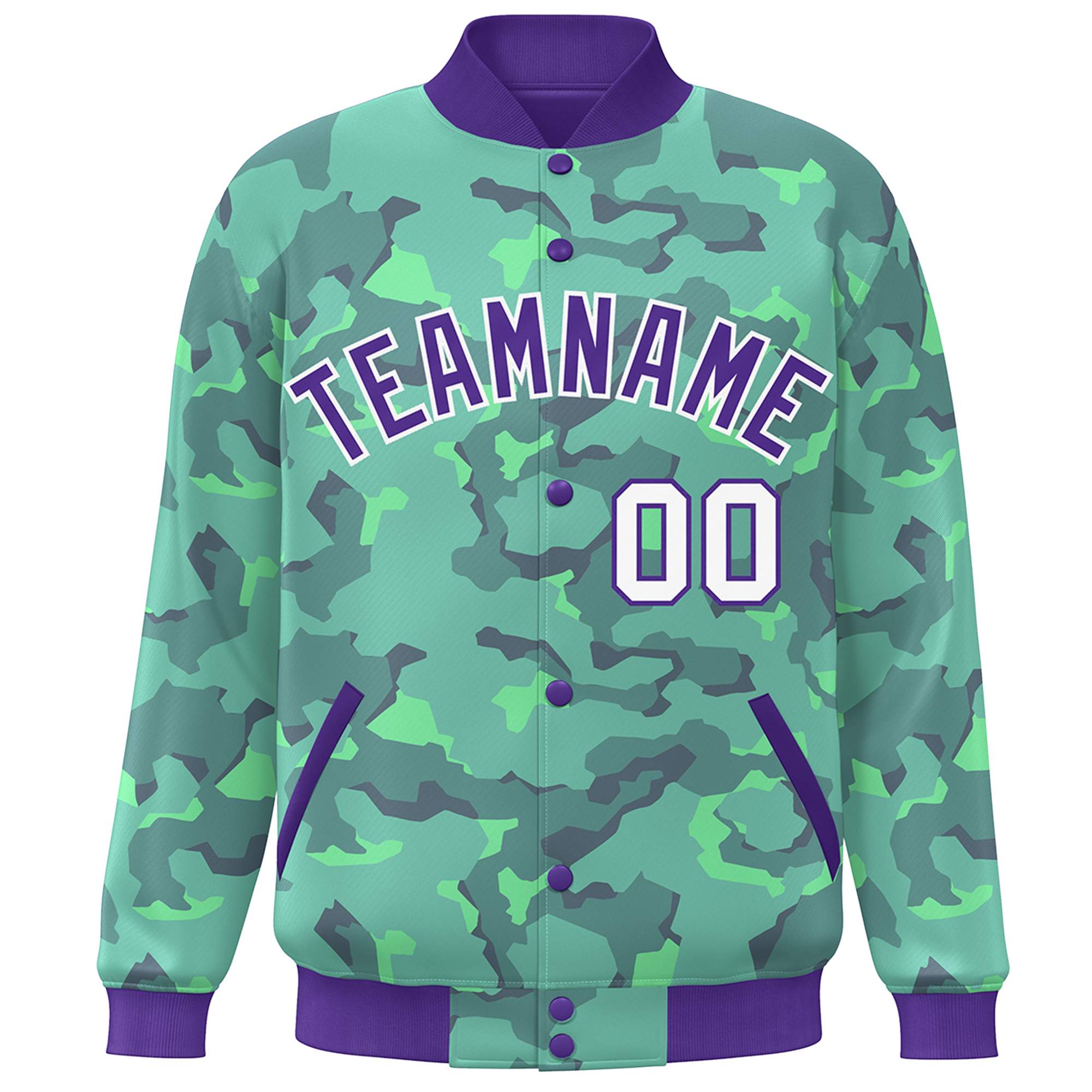 Blouson aviateur Letterman personnalisé violet blanc camouflage Varsity Full-Snap