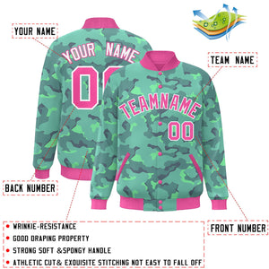 Custom Pink White Camo Varsity Full-Snap Letterman Bomber Jacket